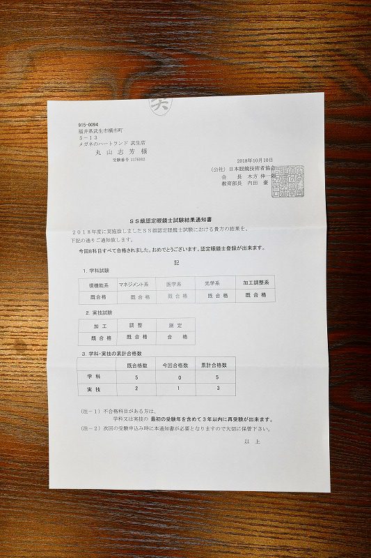 メガネのハートランド 認定眼鏡士 試験結果